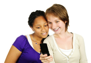 Teen girls with mobile phone