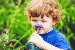 Child smelling flower